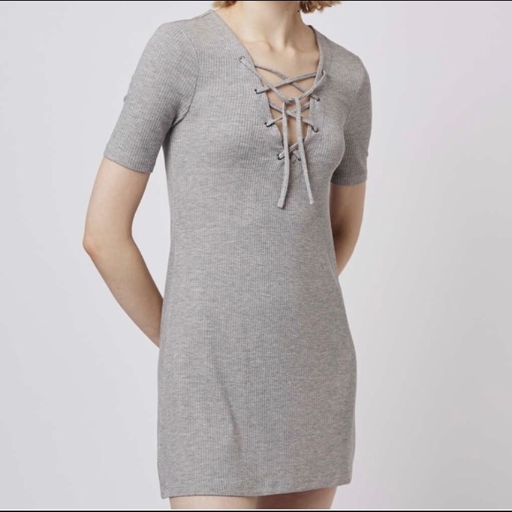 Top shop Gray lace-up bodycon dress
